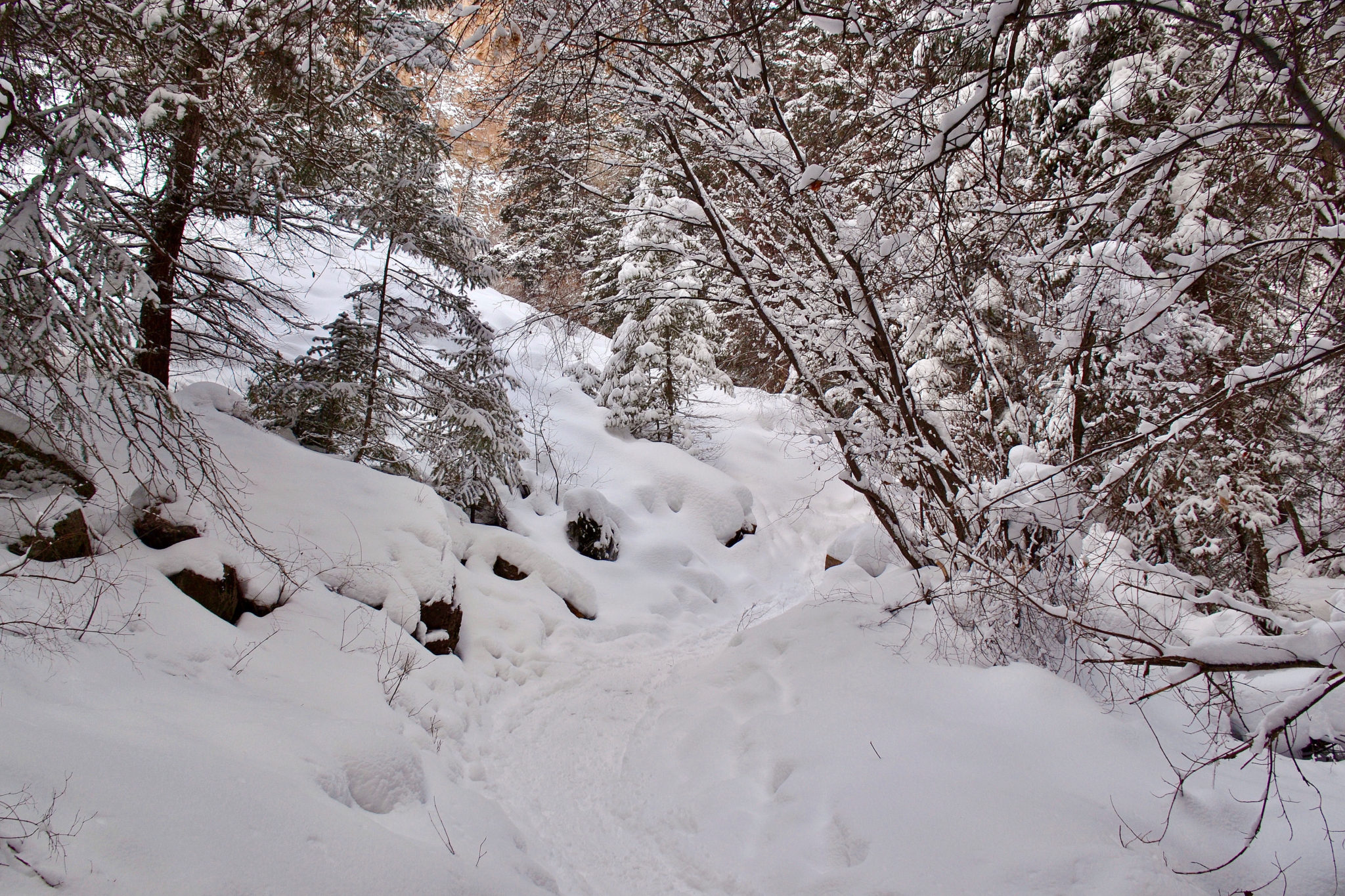 Hanging Lake trail covered in snow