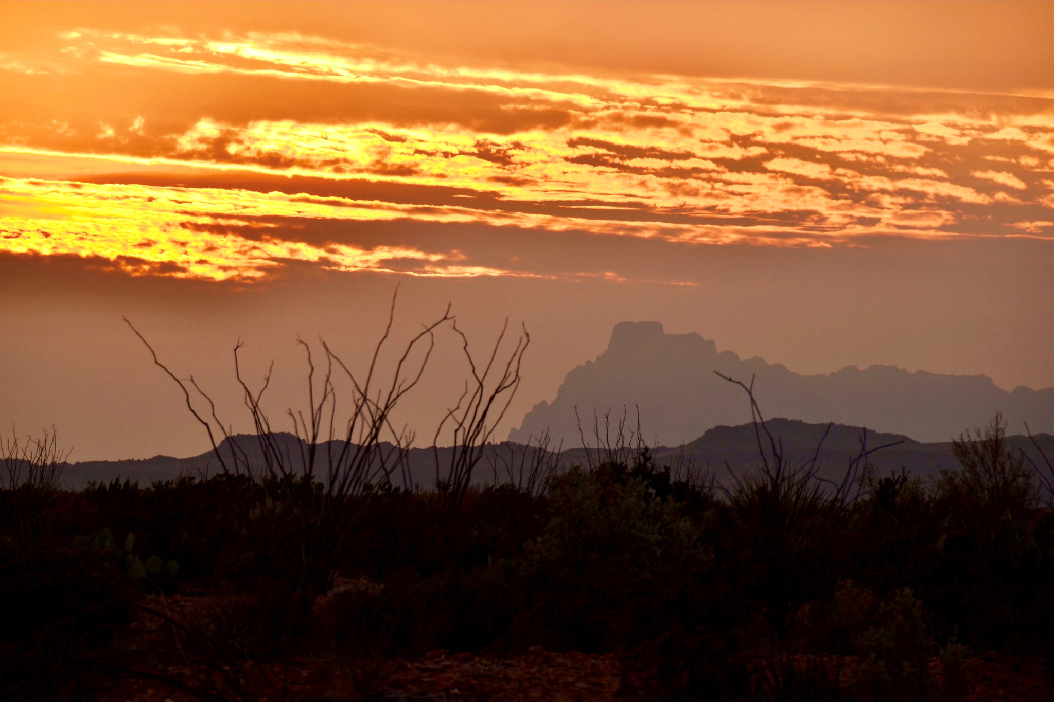 Chisos Mountains under a sunset sky