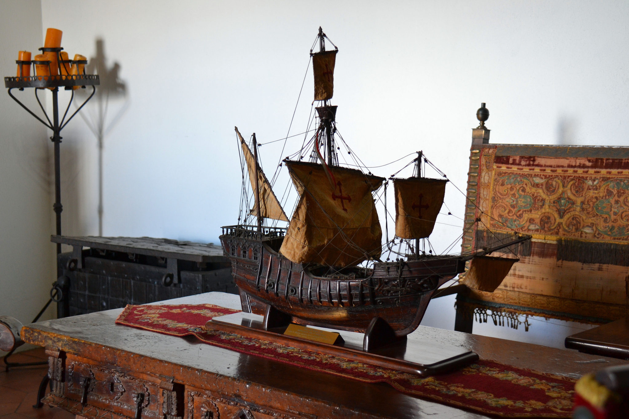 A model of Columbus's ship inside Alcazar de Colon