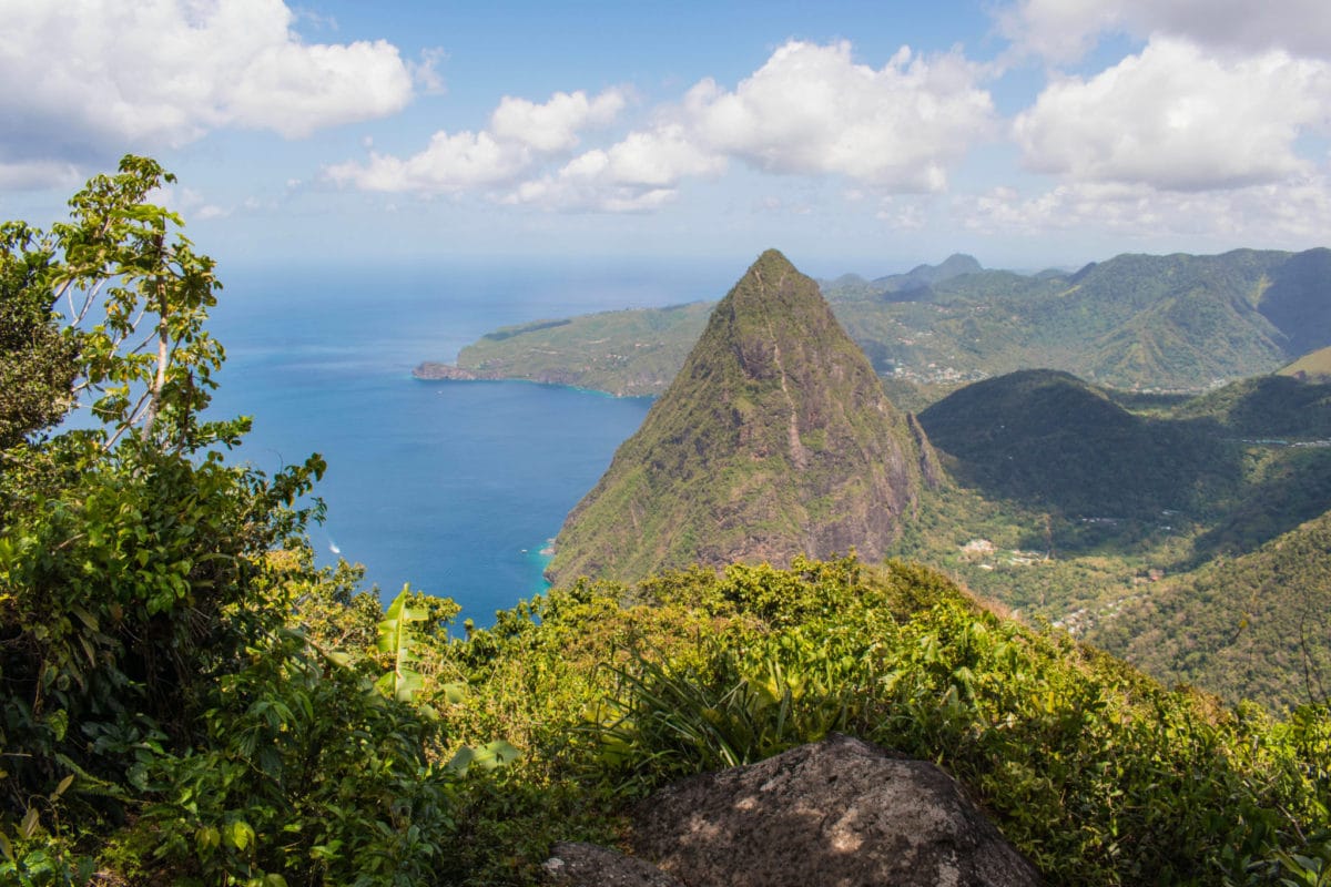 View of Petit Piton from the top of Gros Piton