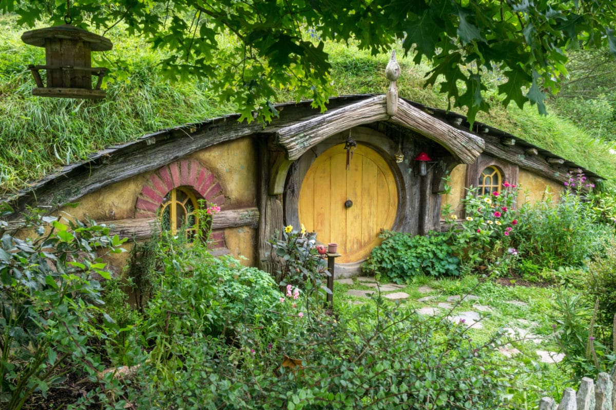 A Hobbit hole in Hobbiton near Matamata, New Zealand