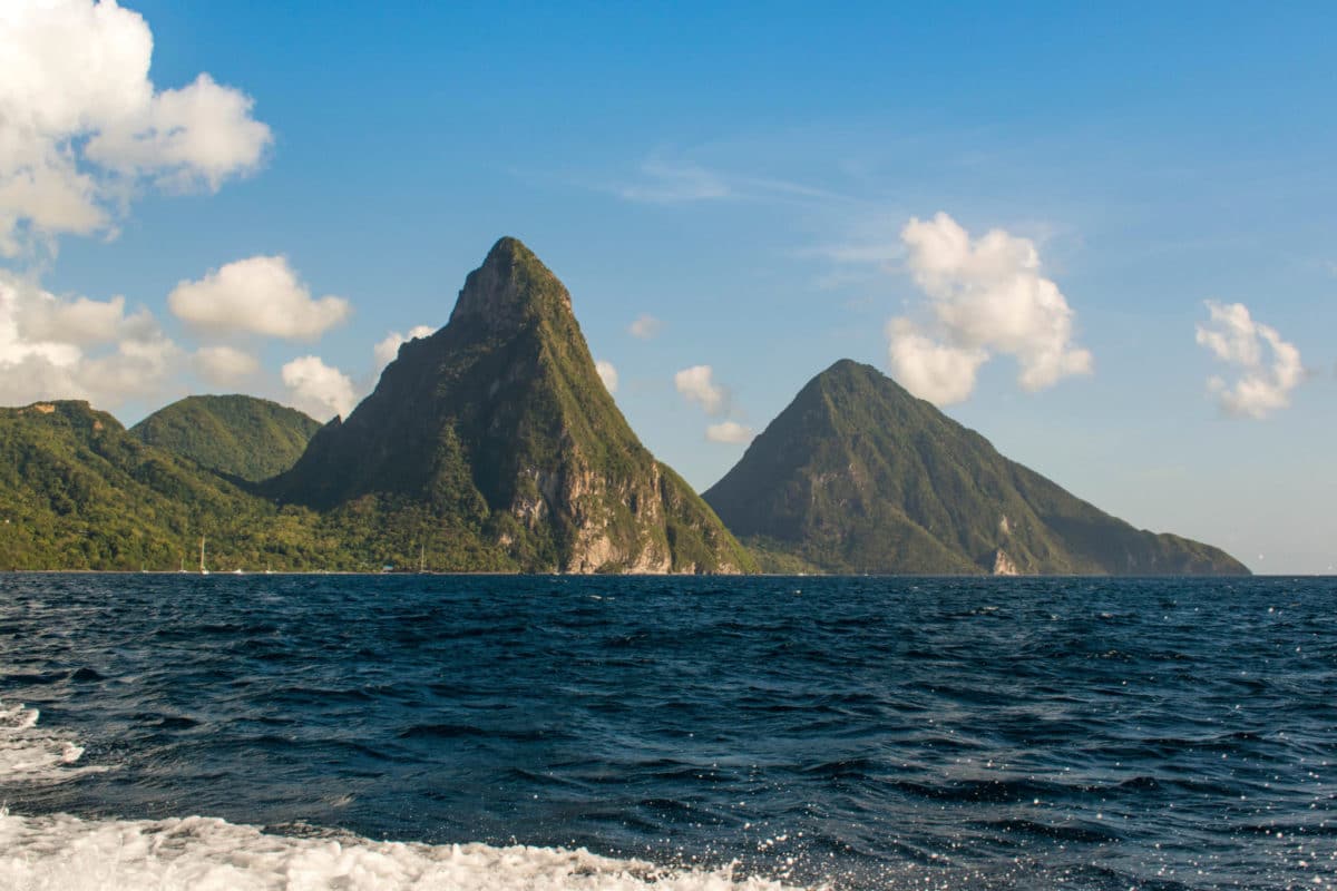 View of the Piton Mountains in St. Lucia