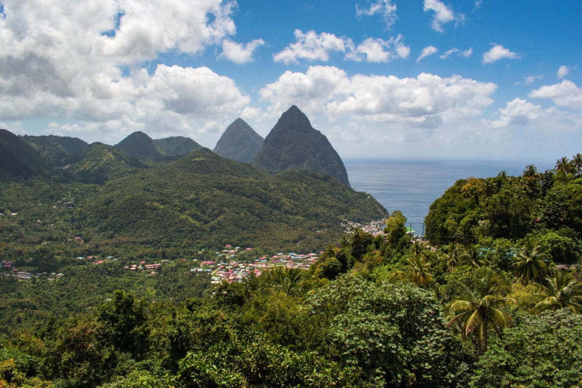 View of the Piton Mountains and Soufriere from the Beacon Restaurant