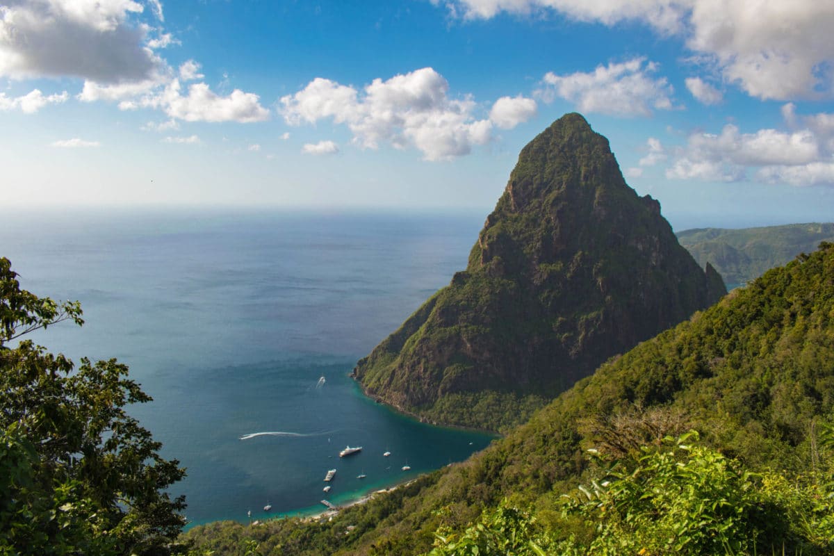 View of Petit Piton from Tet Paul Nature Trail in St. Lucia