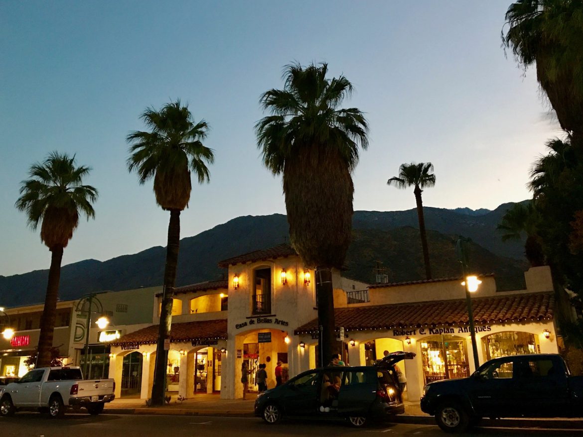 Palm Canyon Drive in Palm Springs at dusk
