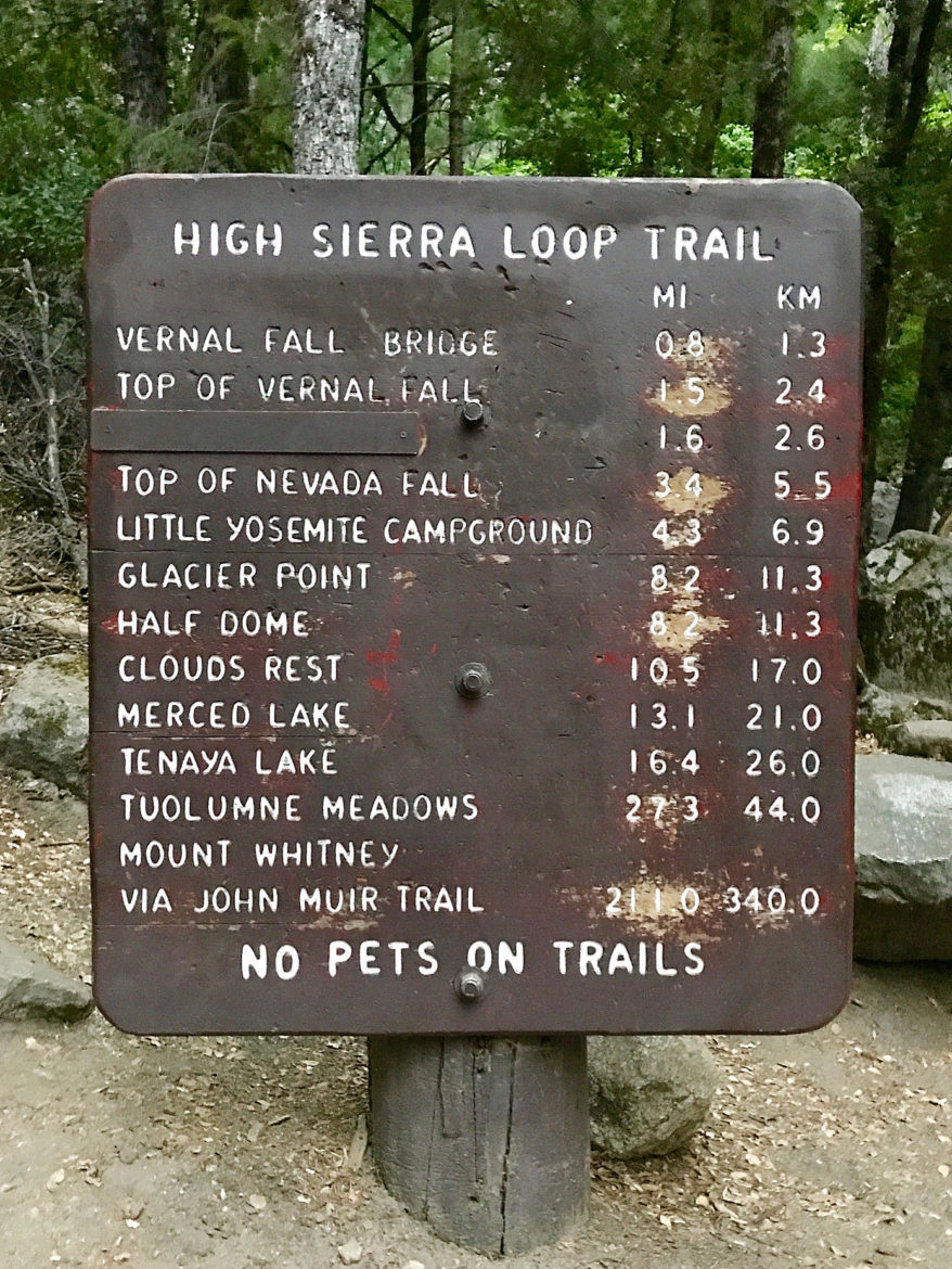 Sign at the start of the Half Dome Hike
