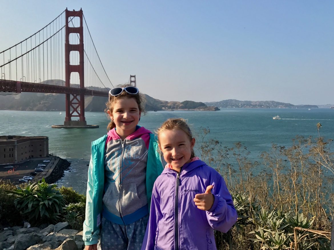 The kids and the Golden Gate Bridge; so happy it wasn't covered in fog
