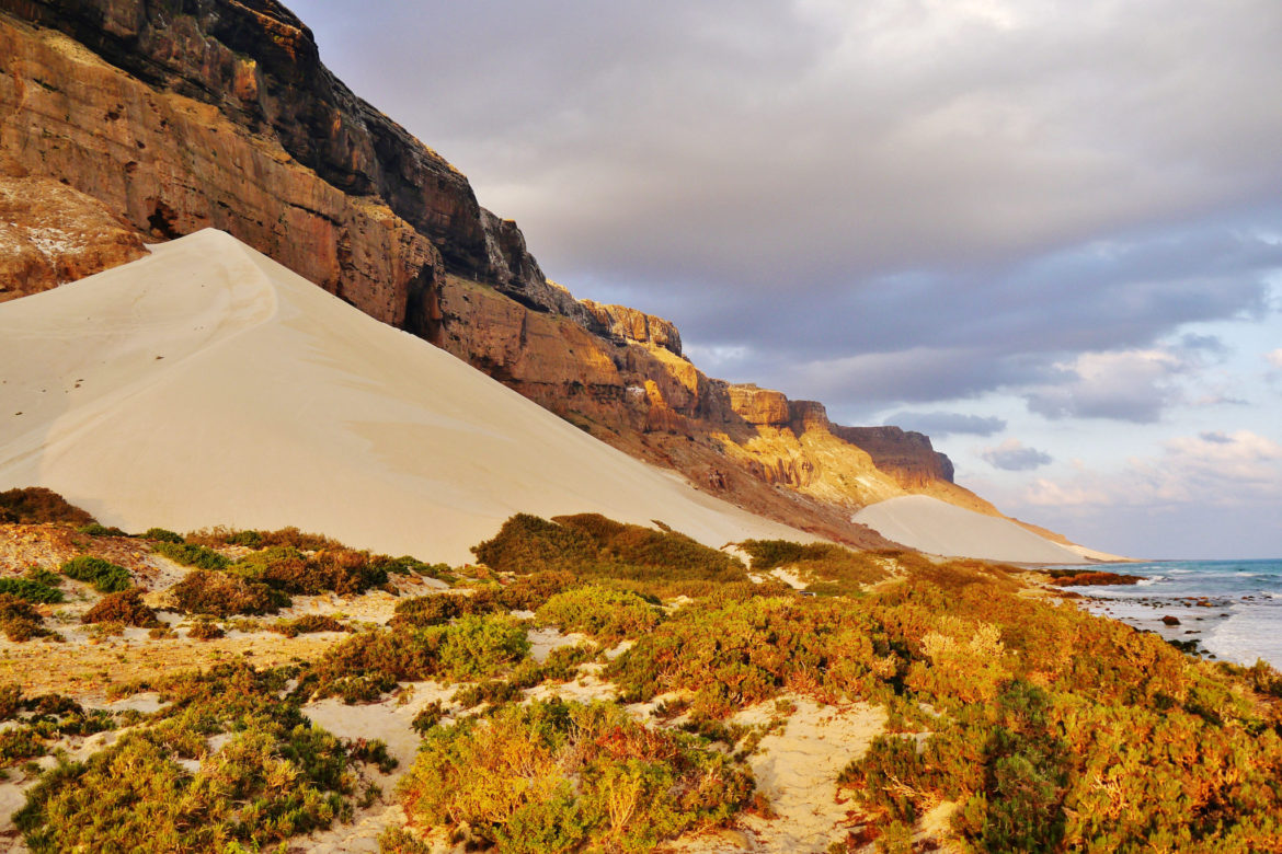 Sand Dunes Against Rocks at Archer on Socotra Island