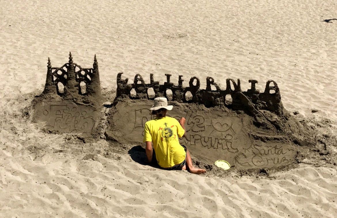 Building a sandcastle in Santa Cruz, California