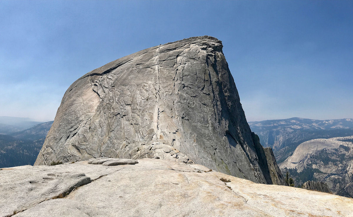 The cables on Half Dome from the top of the subdome