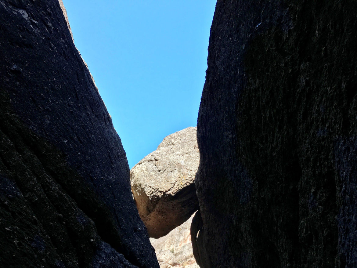 A rock stuck between two cliffs