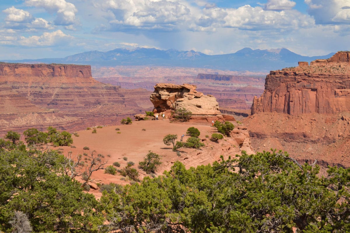Walking towards Shafer Canyon Overlook in Canyonlands Island in the Sky