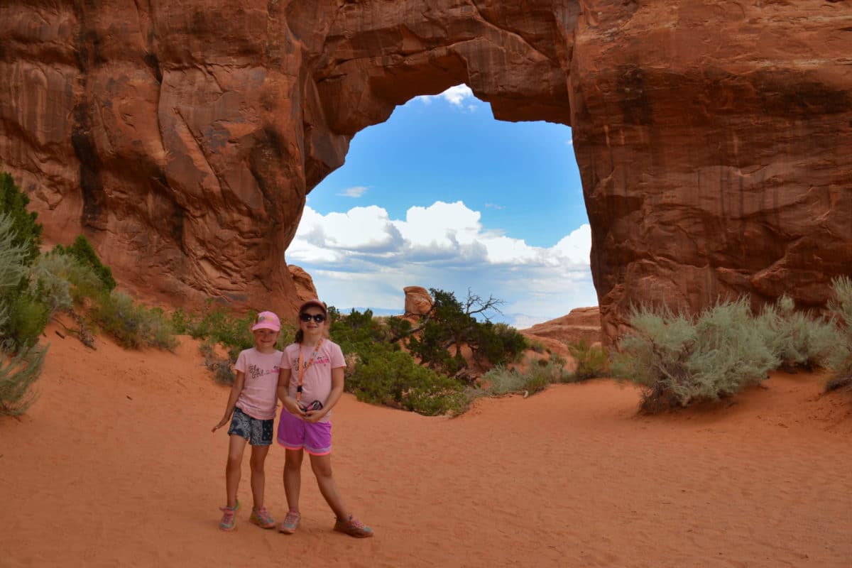 The kids at Pine Tree Arch, Arches National Park