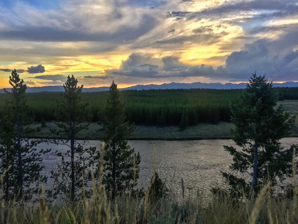 Sunset view at the Madison River on the west side of Yellowstone 