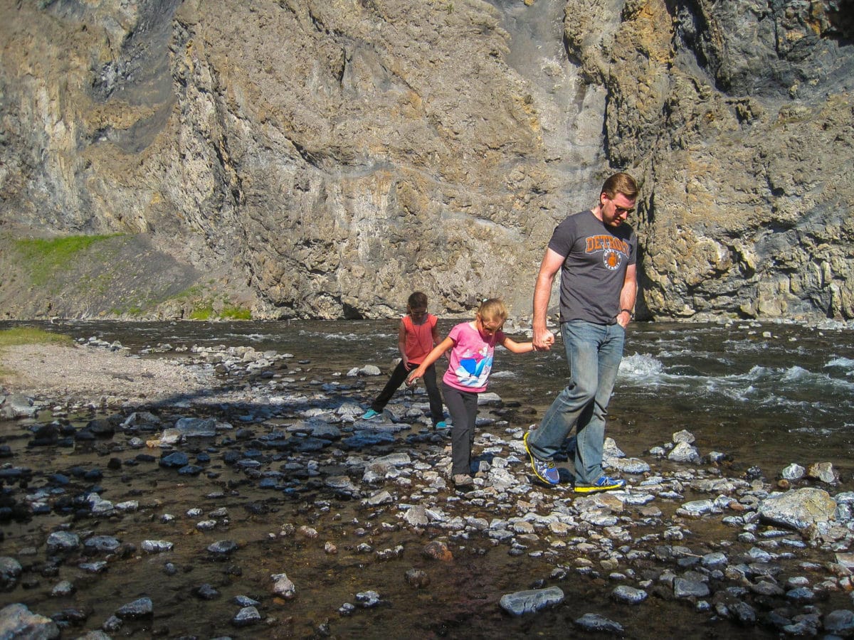 Skipping on stones in the Firehole River