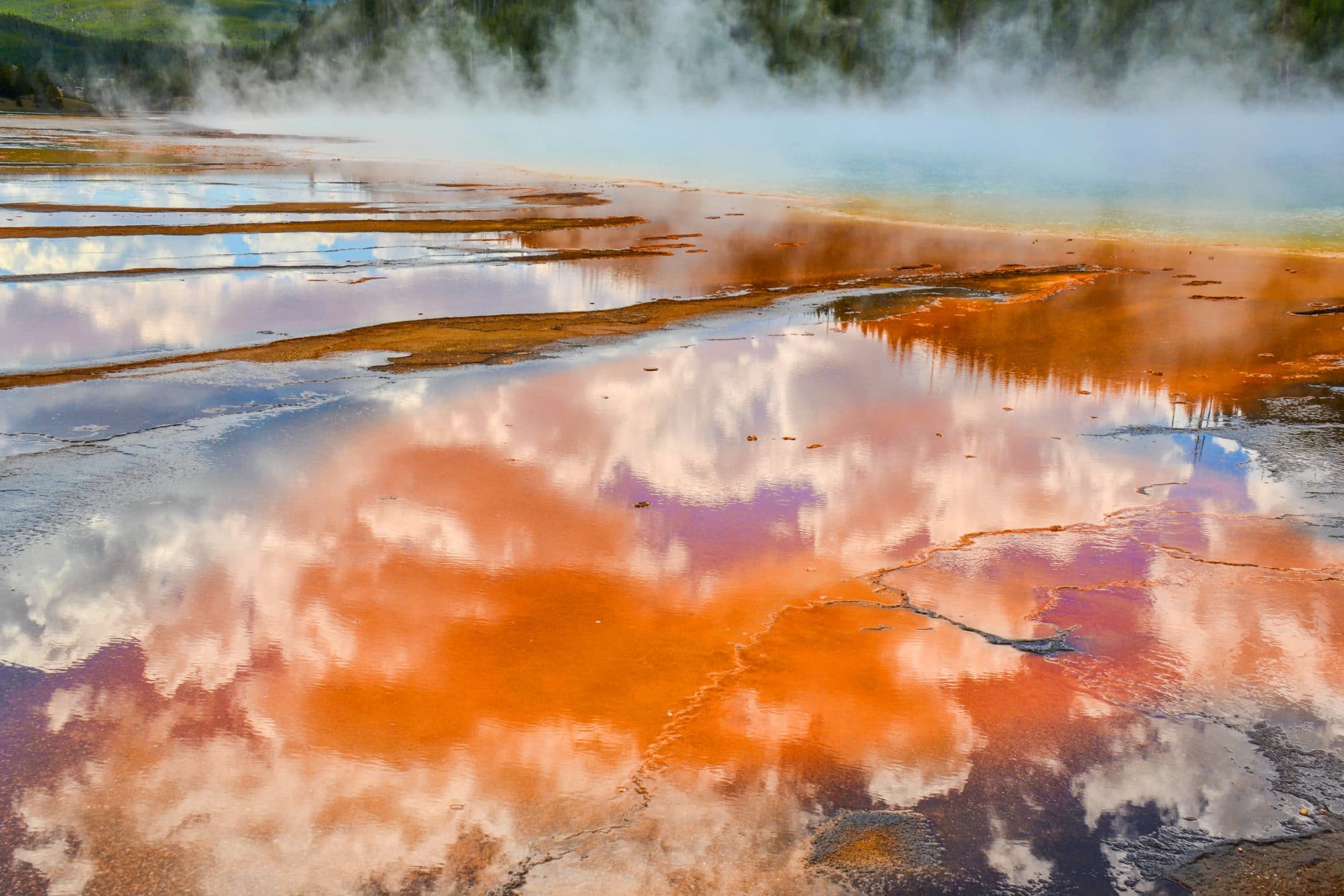 Colorful reflection near Grand Prismatic Spring