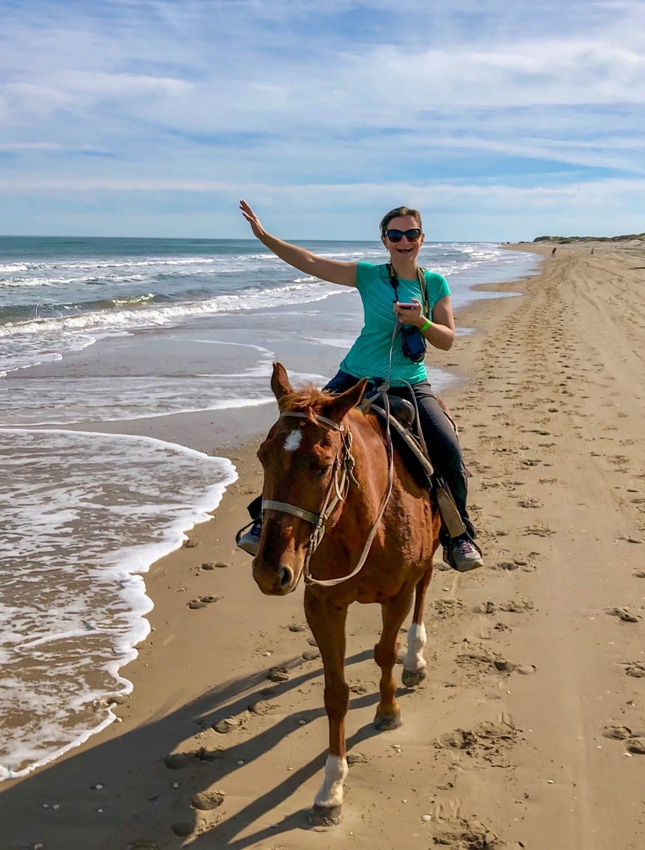 Riding my horse on the beach in South Padre Island, Texas