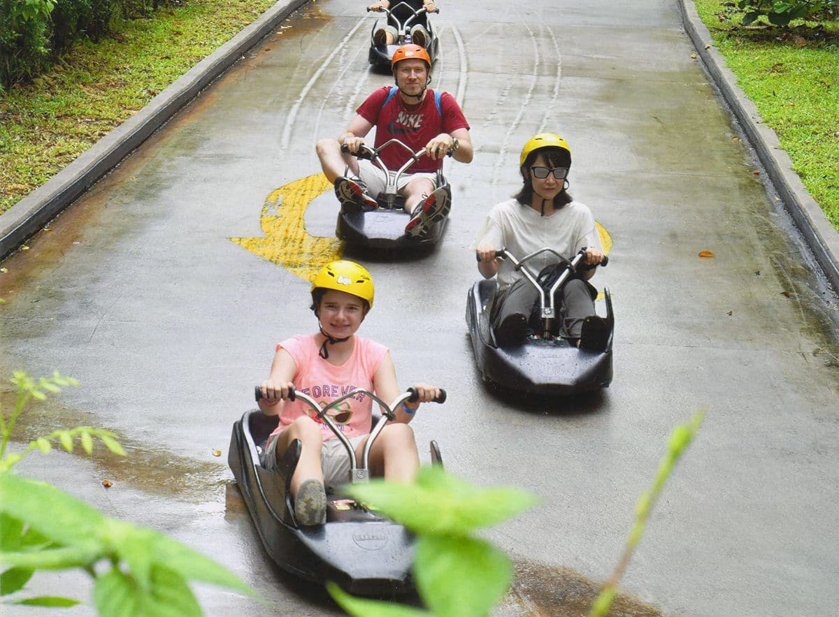 Riding the luge carts on Sentosa Island in Singapore