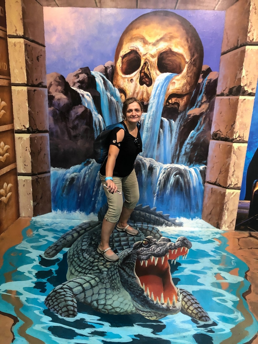 Surfing on a Crocodile at the Trick Eye Museum on Sentosa Island in Singapore