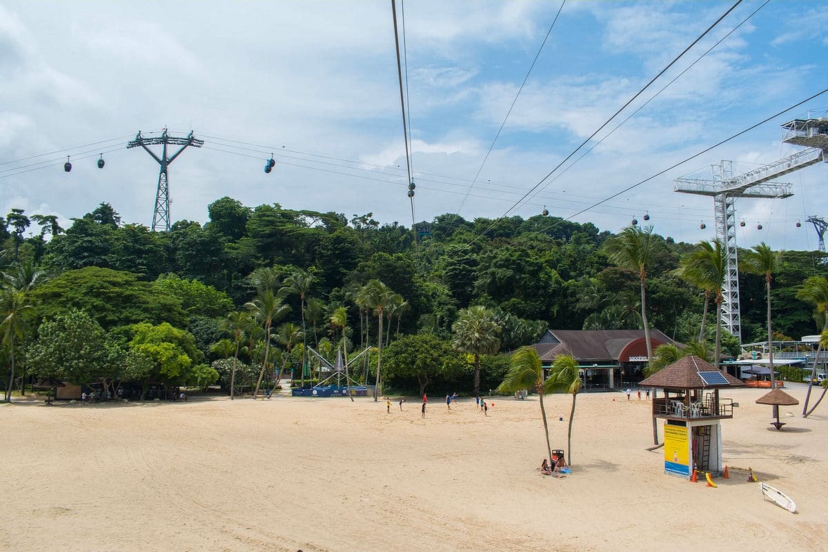 View of Siloso Beach from the zip Line on Sentosa Island
