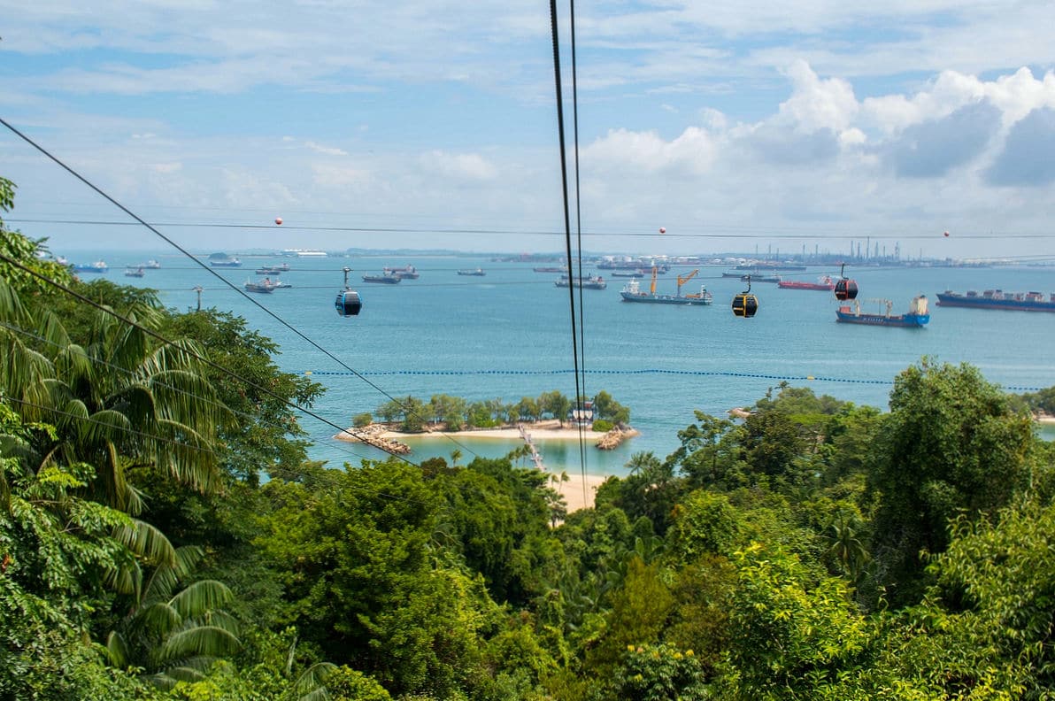View of Siloso Beach from the zip lining platform at Mega Adventure Park