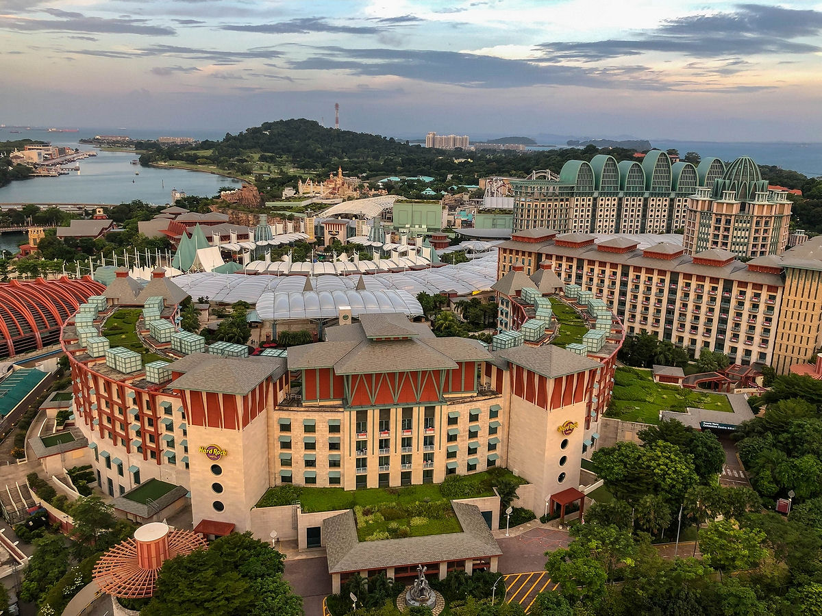 View of the Hard Rock Hotel and Resorts World on Sentosa Island in Singapore
