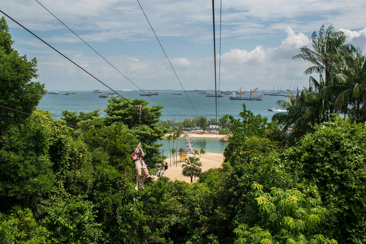 Zip lining at Mega Adventure Park on Sentosa Island in Singapore