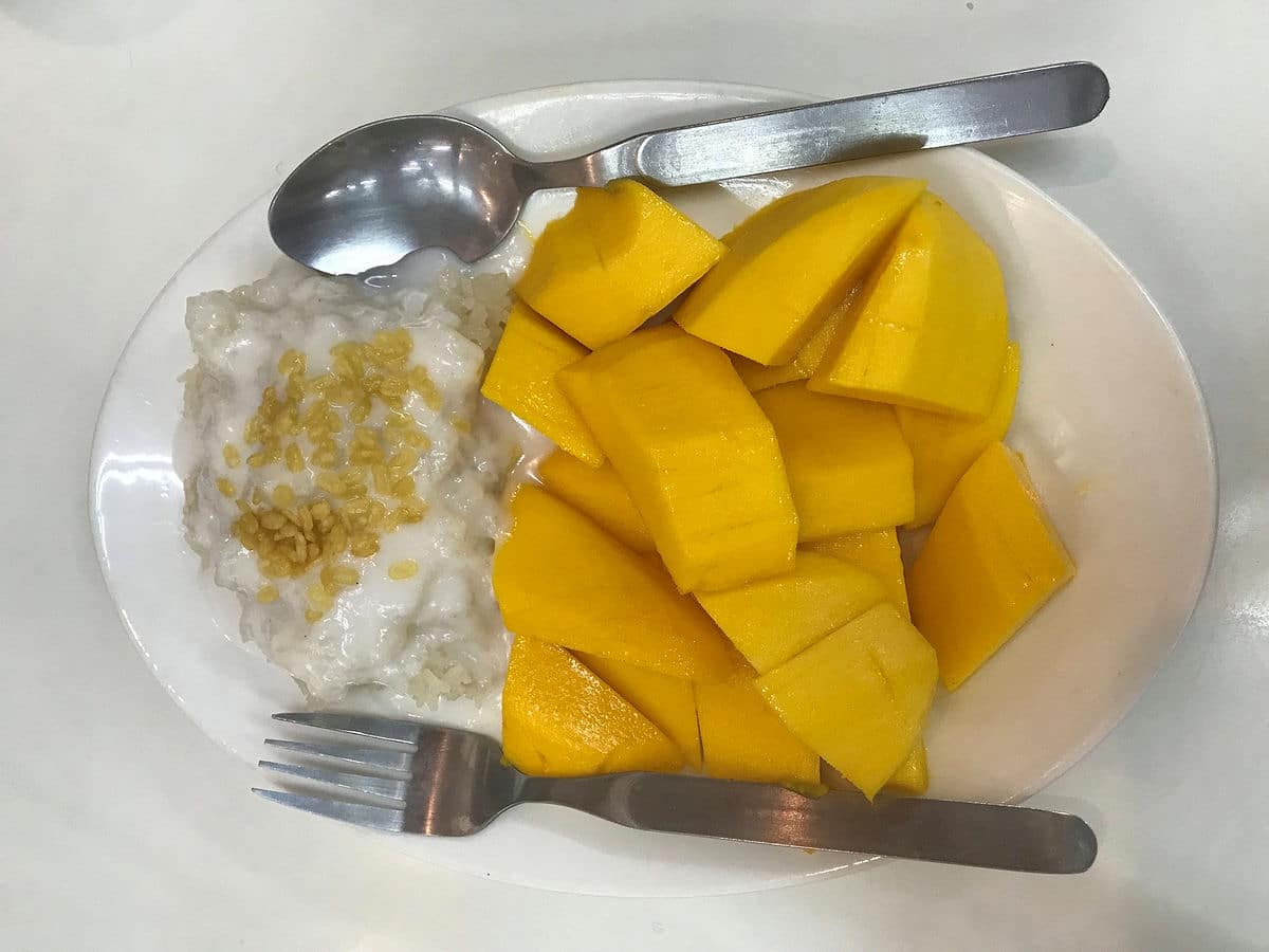 Enjoying mango sticky rice in Chiang Rai