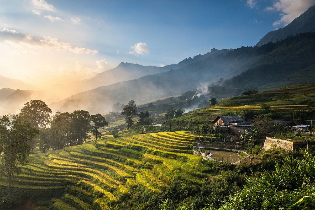 Rice terraces at sunset near Sapa in Northern Vietnam