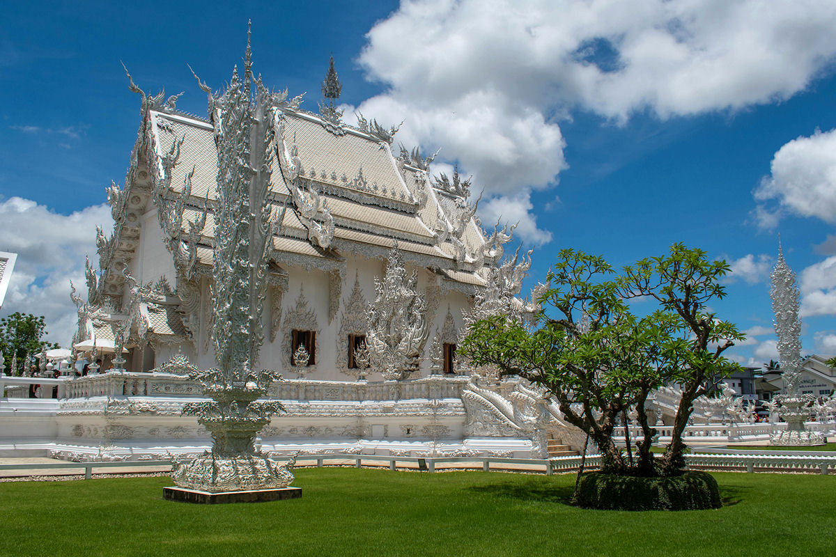 Side view of the White Temple in Thailand near Chiang Rai