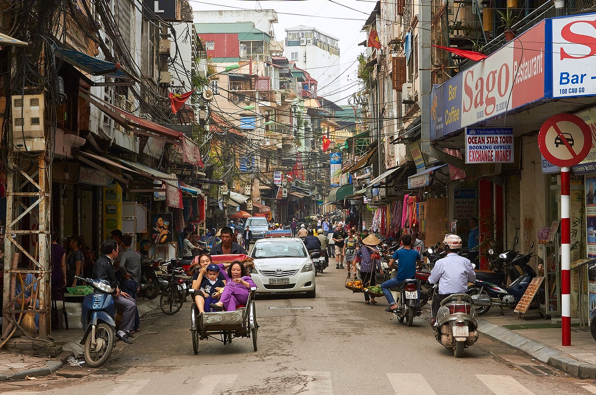 Busy street in the Old Quarter of Hanoi, Vietnam