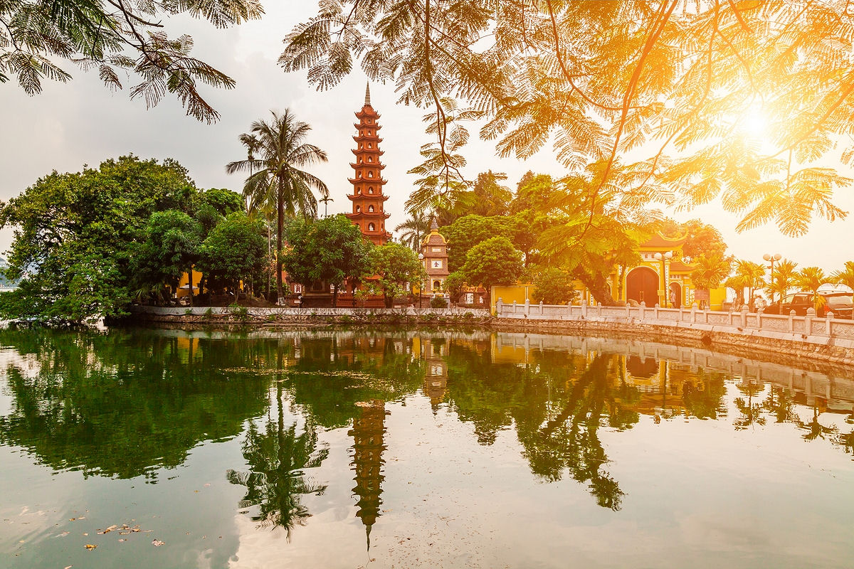 Tran Quoc pagoda in the morning, the oldest temple in Hanoi, Vietnam