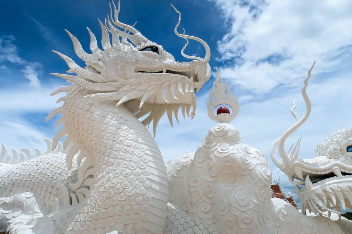 Amazing white dragons at Wat Huay Pla Kang in Chiang Rai, Thailand