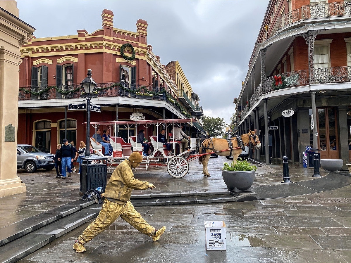 Bronze statue man in the French Quarter of New Orleans