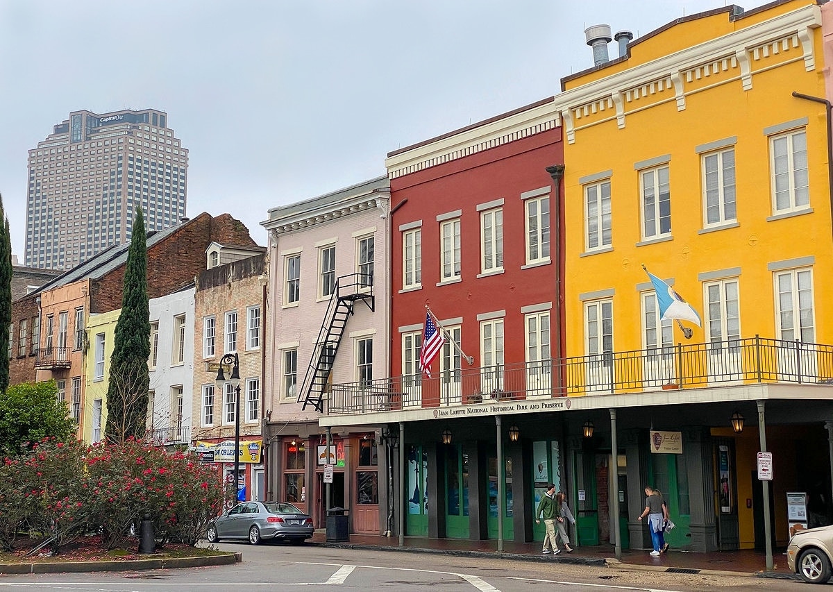 Buildings on Decatur Street in the French Quarter of New Orleans