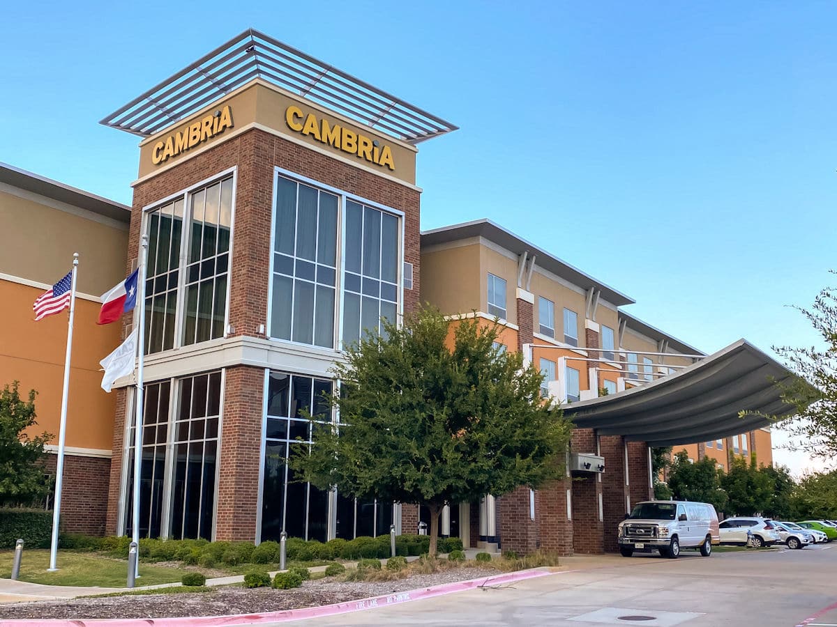 The front entrance of Cambria Hotel in Plano, TX