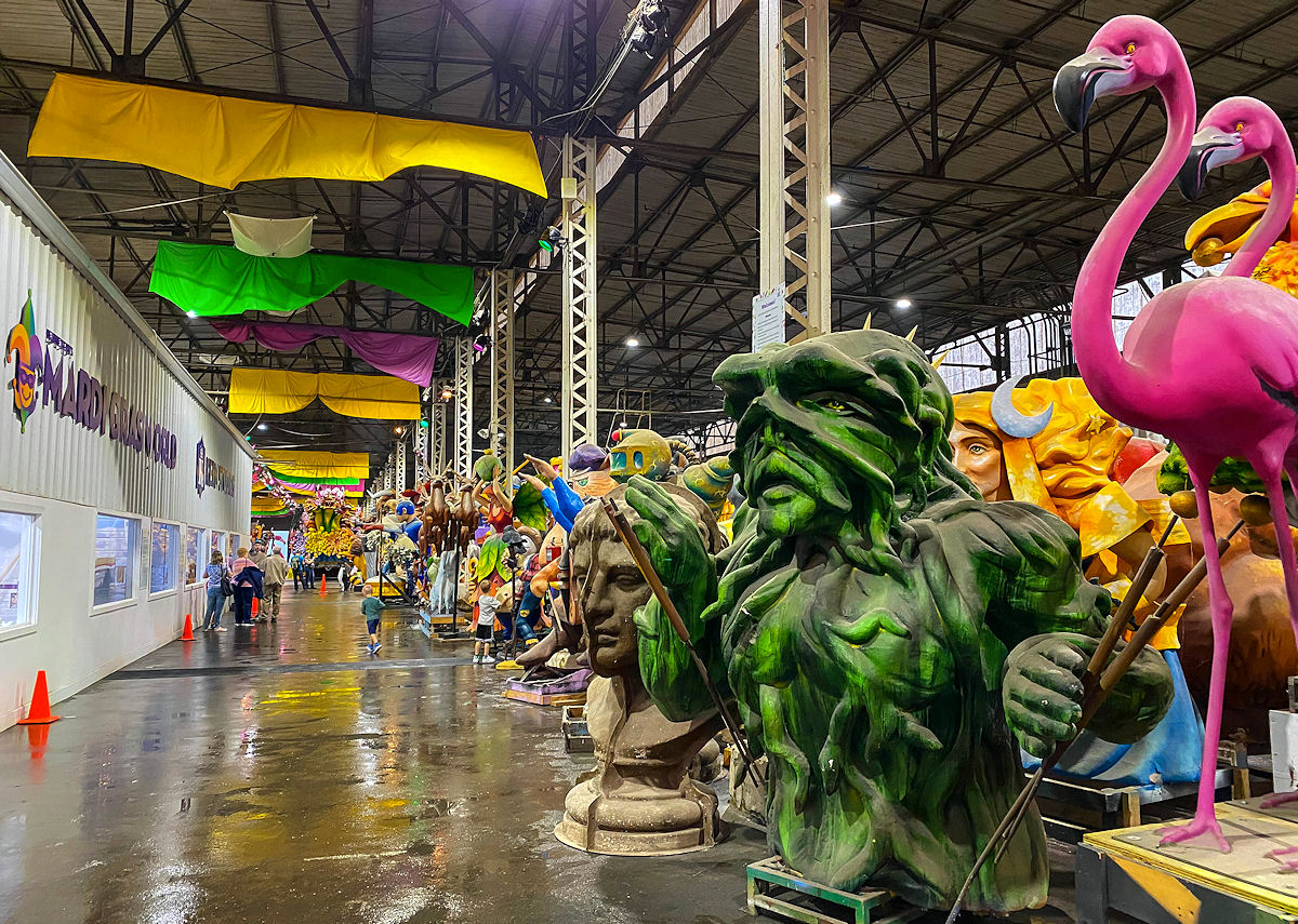 Inside the warehouse at Mardi Gras World, New Orleans