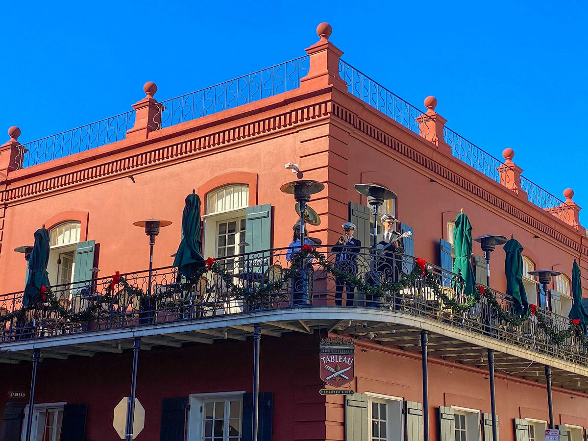 Musicians on a balcony near Jackson Square in New Orleans