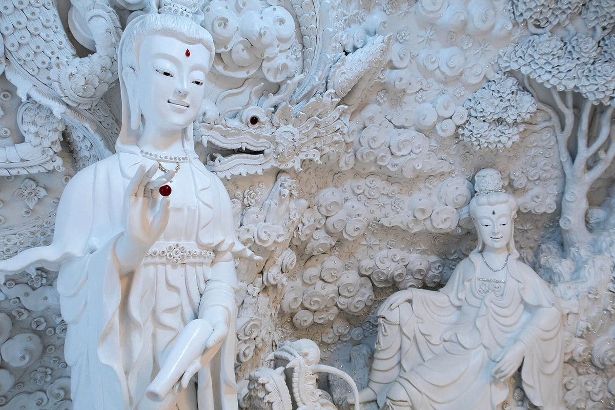 Sculptures inside giant Guanyin statue at Wat Huay Pla Kang