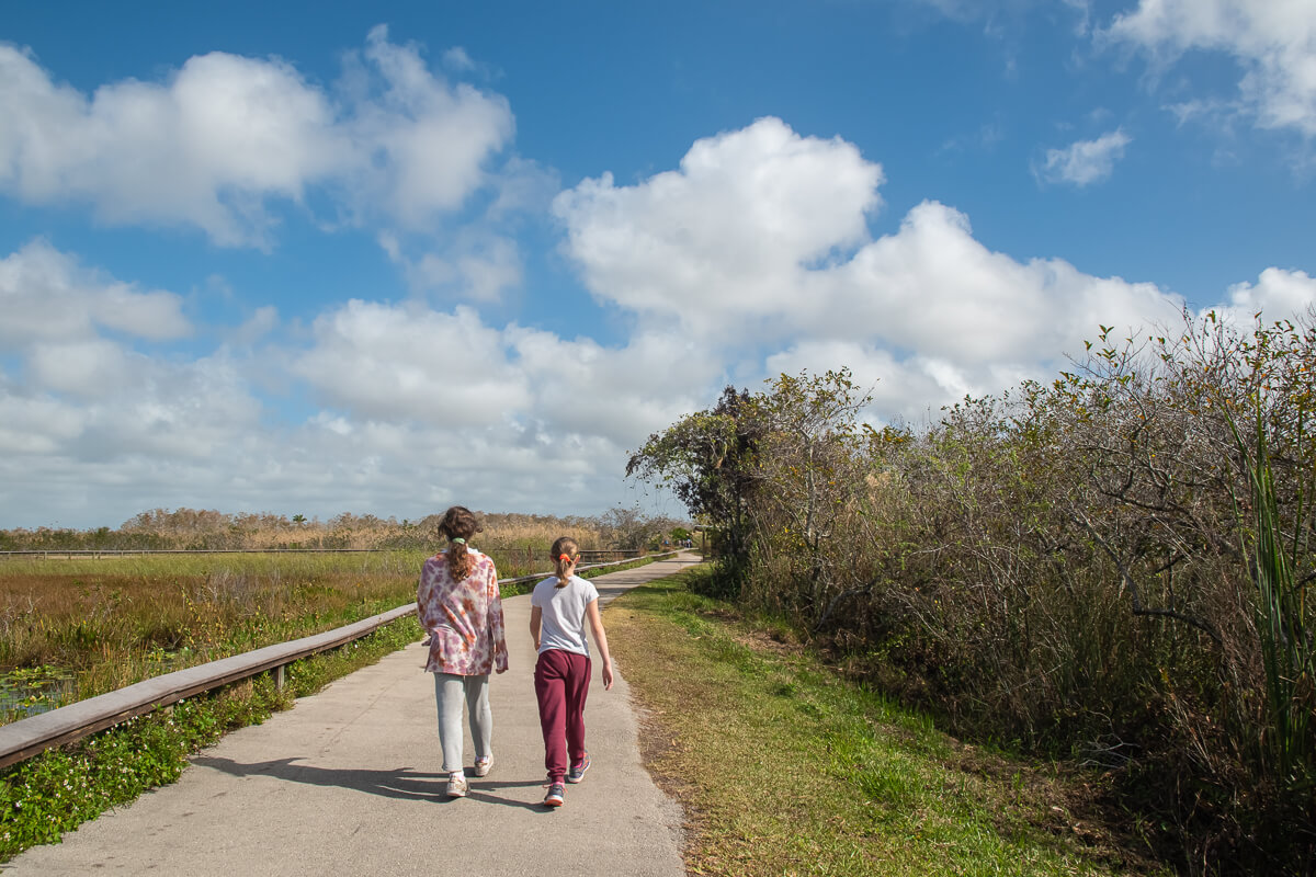 Kids walking on Anhinga Trail in Everglades National Park