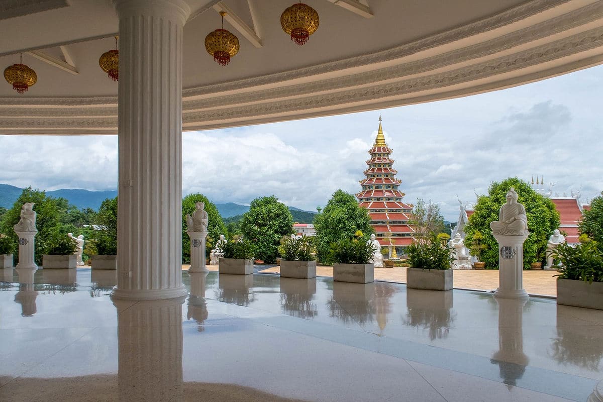 View from giant Guan Yin statue at Wat Huay Pla Kang in Chiang Rai