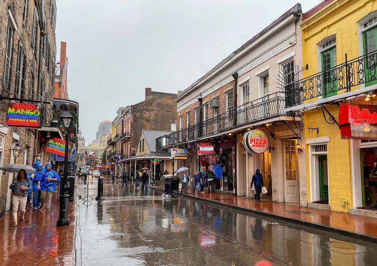 Rainy walk along Bourbon Street